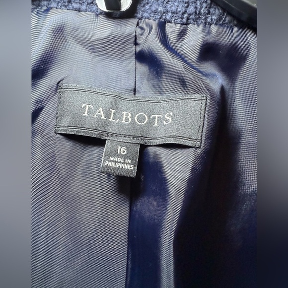 Talbots Woman’s Navy Blue Tweed Blazer Jacket With Braided White Trim Size 16 - Picture 7 of 9